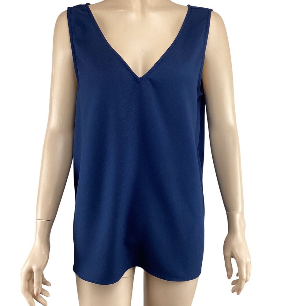 H By Halston Top Size‎ Medium Sleeveless V-Neck Swing Top Navy Blue